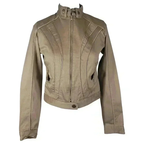 Vintage Retro Lipstick Beige Nude Moto Biker Warm Cotton Jacket Size Small - Picture 2 of 11